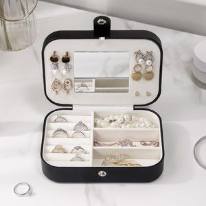 Charm Casegrace Reissieraden Organizer Box Ingebouwde spiegel Geschenkdisplay Opbergdoos Oorbellen Ketting Dubbellaags organizer