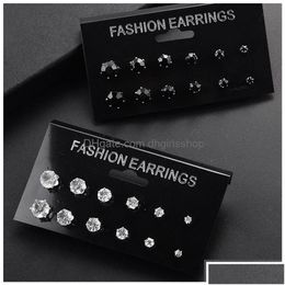 Charm charme 6/12 paar/pack glanzende oorbellen ingesteld voor vrouwelijke mannen Crystal Jewelry Ear Studs Accessoires Earring Drop levering Dhvtg Dhsyn
