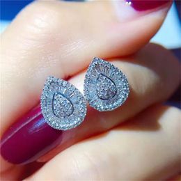 Charme gota de água laboratório diamante brinco brinco real sterling sier jóias noivado brincos de casamento para mulheres presente de festa fina