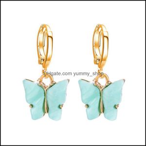 Charm Chic Fashion Butterfly Small Gold Hoop -oorbellen voor vrouwen Colorf Acryl Boho de Mujer Oordingen Hoops Oorringen Sieraden 493 Q2 DHVGC