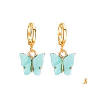 Charm Chic Fashion Butterfly Small Gold Hoop -oorbellen voor vrouwen Colorf Acryl Boho de Mujer Oordingen Hoops Oorringen Sieraden 493 Q2 DH61M