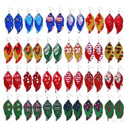 Charme Boucles d'oreilles de Noël 3 couches S Forme Légère Faux Cuir Feuille Glitter Rouge Dangle Boucle d'oreille pour les femmes Cadeaux Drop Livraison Juif Otmpf