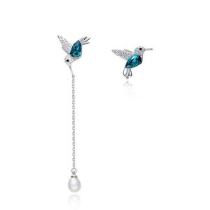 Charme Cocom S925 Sterling Sier Hummingbird parel oorbellen met groene Oostenrijkse kristallen schattige dieren sieraden cadeaus voor vrouwen A Dhgarden Dhofm