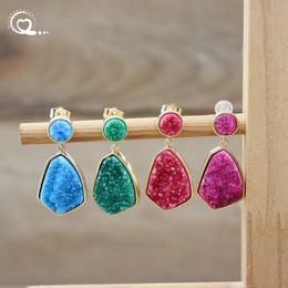 Charme Coloré Quartz Géode Larme Dangle Boucle D'oreille Druzy Pierre Précieuse Goujon Oreille Pendentif Pour Les Femmes Parti Bijoux Crochet Eardrop Bijoux QC7062 231208