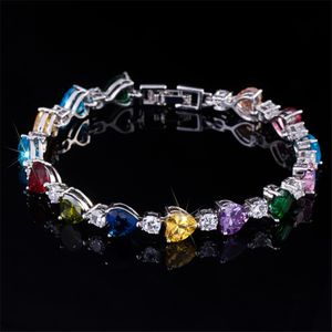 Charme Coloré Argent Coeur Tennis Bracelet Designer pour Femme Fête Rouge Champagne AAA Cubique Zircone Cuivre Diamant Amour Bracelets Femmes Bijoux De Luxe Cadeau 18 cm