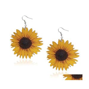 Charme Creative Bois Tournesol Pour Femmes Jaune Grande Marguerite Déclaration Boucle D'oreille Bijoux De Mode Ami Cadeaux D'anniversaire Drop Delivery Earrin Otksj