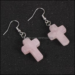 Charme Croix Turquoises Rose Cristal Quartz Oeil De Tigre Opale Pierre Charmes Boucles D'oreilles Pendantes Améthystes Boucle D'oreille Suspendue Fashio Carshop2006 Dh8J2