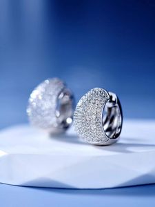 Pendientes de aro circulares de cristal para mujer, joyería de plata de ley 925 para boda, pendientes de circonita cúbica completa para fiesta de compromiso