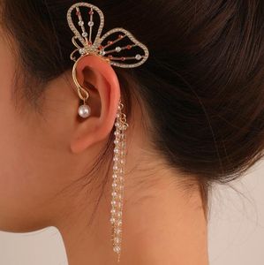 Charm Crystal Tassel Butterfly Single Ear Bone Clip Womens Frosty Long Pearl Oorbellen voor dames Meisjes Dames Design Gift Drop Deliver Otejk