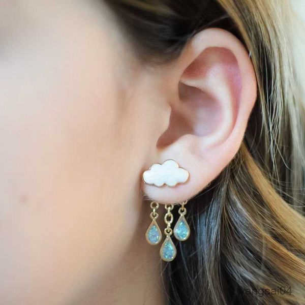 Pendientes colgantes con forma de nube y lluvia azul para mujer, joyería encantadora con esmalte blanco suave, R230904