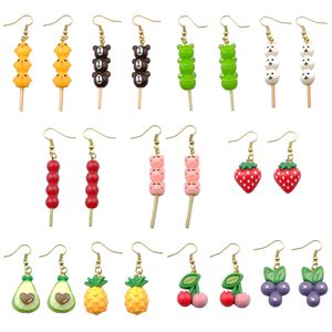 Charm Cute Pineapple Pendiente de aguacate para mujer Tomates de resina en palitos Pendientes de gota de cereza de uva Regalos para niños Joyería hecha a mano D Smtwr