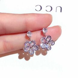 Charme Mignon Minuscule Bling Cristal Fleur Boucle D'oreille Exquis AAA Cubique Zircon Boucle D'oreille pour Femmes Feminia Brincos Bijoux Pendentif Cadeau G230320