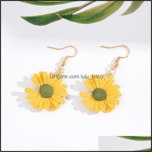 Charme marguerite fleur boucles d'oreilles couleur vive peinture Cabochon balancent pour les femmes bijoux couleur or en gros livraison directe Dhabg