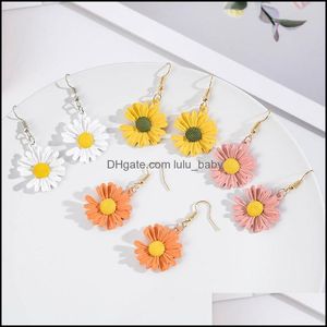 Charm Daisy Flower oorbellen Bright Colorf Painting Cabochon Charm bengelen voor vrouwen sieraden goud kleur groothandel drop levering 2021 dhzvs
