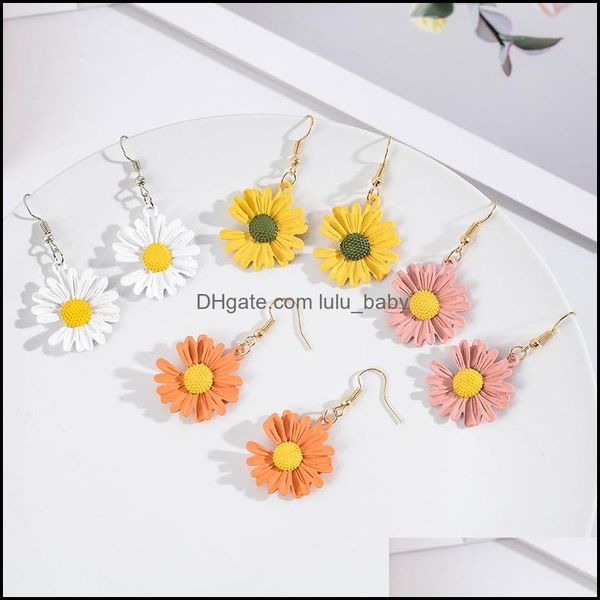 Charm Gänseblümchen-Blumen-Ohrringe, leuchtende Farbe, Malerei, Cabochon-Charm, baumelnd für Frauen, Schmuck, Goldfarbe, Großhandel, Drop-Lieferung 2021, Dhs Dhzvs