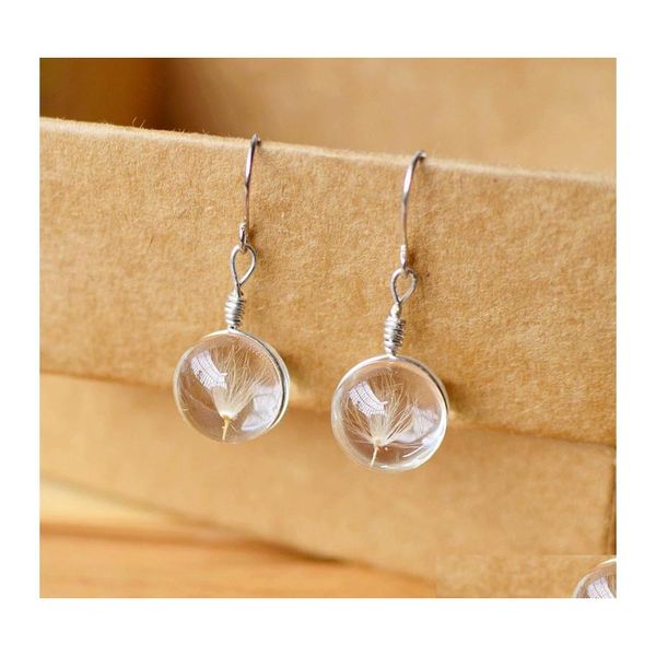 Charme pissenlit fleurs séchées boucle d'oreille 6 couleurs vraies jonquilles fleur boucles d'oreilles boule de verre pressé balancent boucle d'oreille bijoux cadeau en gros Otinh