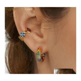Charm Design Rainbow Colorf Boucles d'oreilles en cristal Cooper Mini Hoop Boucle d'oreille pour femmes Lady Girls Mode Femme Cadeau Fête Classique Bijoux Ot2Nc
