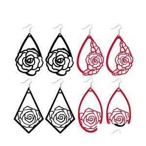 Charmsontwerp Rose Flower Leather Earring Water Drop Dange oorbellen voor vrouwen meisjes levering sieraden ot8ca