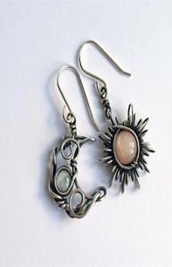 Boucles d'oreilles de créateur de charme bijoux de luxe Boho Style Sun Moon Moon Europe et American Moonstone Asymétrique Oreille d'oreille1646772