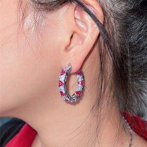 Charme Designer Hoop Boucle D'oreille pour Femme Partie Rouge Triangle AAA Cubique Zircone Diamant Argent De Mariée De Luxe Boucles D'oreilles De Mariage Bijoux Cadeau