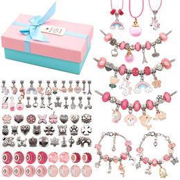 Charm Diy Bracelet Sieraden Kit Schattige hanglagglazen legering Kralen set doos voor kinderen kerst verjaardagscadeaus meisje aanwezig 231229