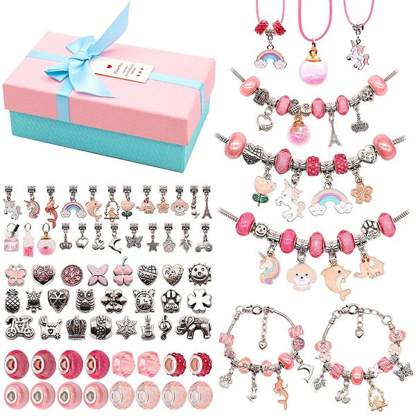 Kit de fabrication de bijoux de bracelet à bricoler soi-même, pendentif mignon, perles en alliage de verre, boîte pour enfants, cadeaux d'anniversaire de noël, cadeau pour fille 231229