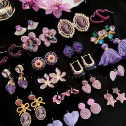 Charme Draweye violet glands boucles d'oreilles pour femmes mode coréenne fleurs doux élégant Aretes De Mujer Vintage Ins bijoux 231205