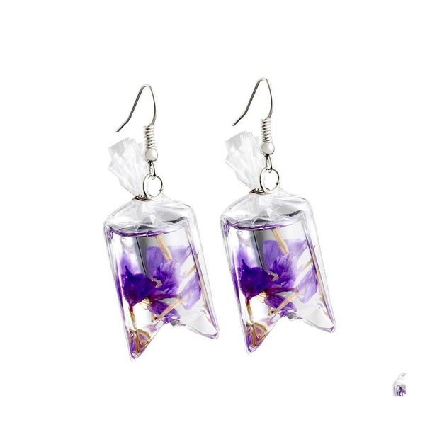 Boucles d'oreilles de fleurs séchées de charme plante créative trèfle sec boucle d'oreille mode verre pressé Earin livraison directe bijoux Dhscf