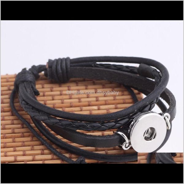 Charm Drop Delivery 2021 Bracelets en cuir plaqué marron ou noir Sier Fit Snaps Buttons Giger Snap Jewelry Cgnp5