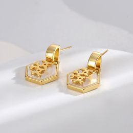 Boucle d'oreille de charme Boucles d'oreilles en acier titane Charm carré noir femmes Designer Cadeaux de luxe sociaux Or rose argent non décoloré Bijoux non allergiques