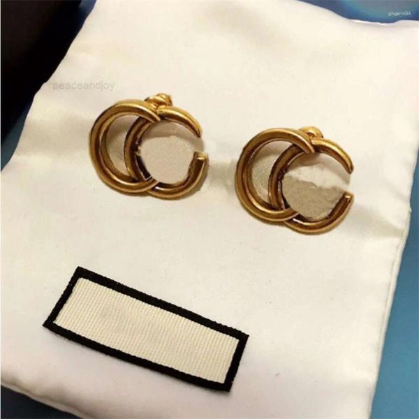 Pendientes con dijes de joyería de diseñador para mujer, aretes de perlas clásicos, aretes de lujo chapados en oro Vintage