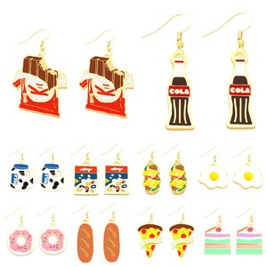 Boucles d'oreilles à breloques pour filles femmes mignon belle couleur enfants cadeau d'anniversaire pain Pizza chocolat lait beignet frites crème glacée Smtiv