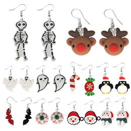 Charme oorbellen voor vrouwen Leuke Halloween Horror Satan Bat Zombie Pompoen Skelet Kerstmis Kerstman Elanden Fawn Sneeuwpop Meisjes Gift D Smto2