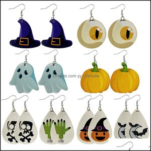 Charm oorbellen sieraden Halloween kerstthema lederen skl pompoen print drop dangle earring geschenken voor vrouwen meisjes levering 2021 norne