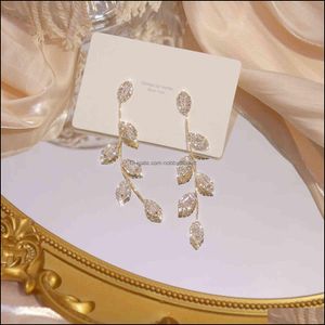 Charm Oorbellen Sieraden Juwang Luxe 14K Real Vergulde Bladeren Oorbel Delicate Micro Inlaid Cubic Zirkoon CZ Stud Wedding Hanger Drop Del