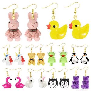 Charm Oorbellen dames drop hars grappige aangepaste schattige meisjes cadeau oorbel voor kinderen dieren eend kikker konijn uil Cub Gummy Flamingo