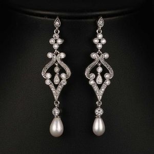 Charme Emmaya Mode Simulé Perle CZ De Mariée Longues Boucles D'oreilles Bijoux De Mode Pas Cher Boucles D'oreilles pour les Femmes Parti Bijoux G230307