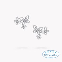 Charm Engeland luxe merk sieraden hoogwaardige 925 sterling zilveren klassieke 3 vlinder oorbellen voor vrouwen 230816