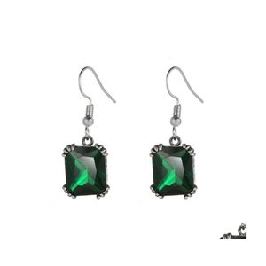 Charme Europe Luckyshine Belle Forme Carrée Vert Quartz Gems Sier Plaqué Zircon Crochet Boucles D'oreilles Pour Les Femmes Shippng Drop Delivery Jewel Dhw0R