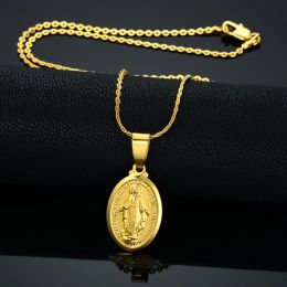 Charm Estilo europeo Color dorado Virgen María Collares pendientes de oro amarillo de 14 k para mujeres / hombres Accesorios de joyería de cadena gruesa, collar étnico