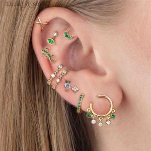 Encanto Europeo y Americano Verde Zircon Borla Cuelga Pendientes Mujeres Metal Cobre Búho Luna Geometría Pendientes en forma de C Joyería Boho T231213