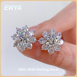 Charm Ewya 100 Real S925 Sterling Silver Floral Zirkon Stud Earring Hoge koolstof Diamant oorbuien Fijne sieraden Gift 230817