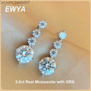 Charme EWYA Real 2.6 Carat Sile Boucles d'oreilles droites pour femmes S925 en argent sterling certifié GRA Boucles d'oreilles à pampilles en diamant Bijoux exquis Z230706