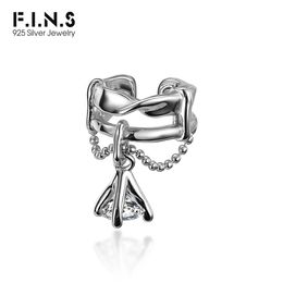 Очаровательные серьги F.i.n.s, 1 шт., корейские серьги S из стерлингового серебра, манжеты для ушей, без пирсинга, полые серьги-цепочки с бусинами, серьги-клипсы для хряща для женщин