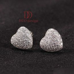 Charme Mode 925 Sterling Sier Boucles D'oreilles De Luxe Glacé Cz Fl Diamant Coeur Stud Pour Hommes Femmes Hip Hop Bijoux Drop Livraison Dh6C1