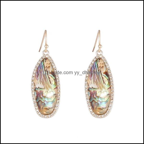 Charm Moda Acrílico Abulón Shell Papel Charms Pendientes Rhinstone Color Oro Cuelga Brincos Pendientes Marca Joyería Mujeres Yydhhome Dhsh7