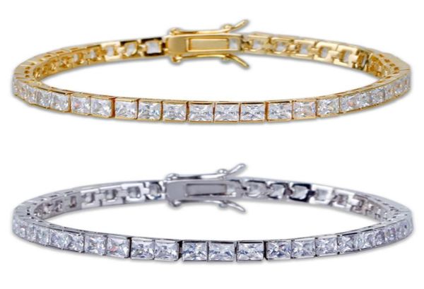 Charme Fashion Classic Tennis Bracelet Bijoux Design blanc AAA Cubic Zirconia Bracelet Clasps Chain 18K Gold Size 8inch for Men BR9801859