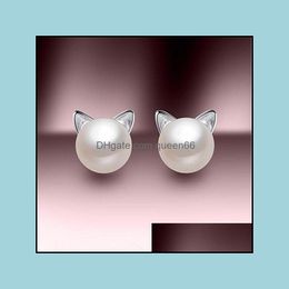 Charm mode schattige kattenoren parel stud oorbellen prachtige sieraden geschenken dames feest drop levering dhg41
