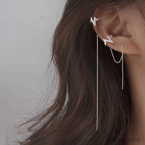 Charm Fashion Design Silver Color Zircon Long Ear Wire Chain Boucles d'oreilles Wave Clip brassage de rythme cardiaque sur la boucle d'oreille pour les femmes Girl Gift