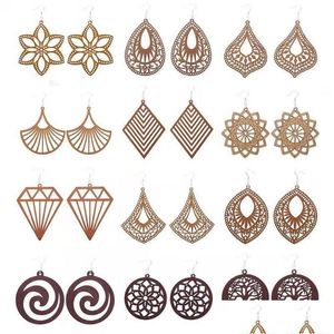 Charme créateur de mode géométrique boucles d'oreilles en bois pour les femmes à la mode en bois naturel déclaration à la main bijoux africains en gros livraison directe